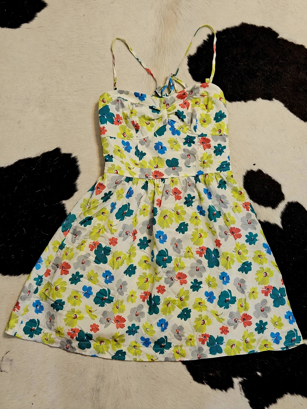 American Eagle Outfitters Floral Mini Dress in White, Teal, Lime, Coral Sz 2